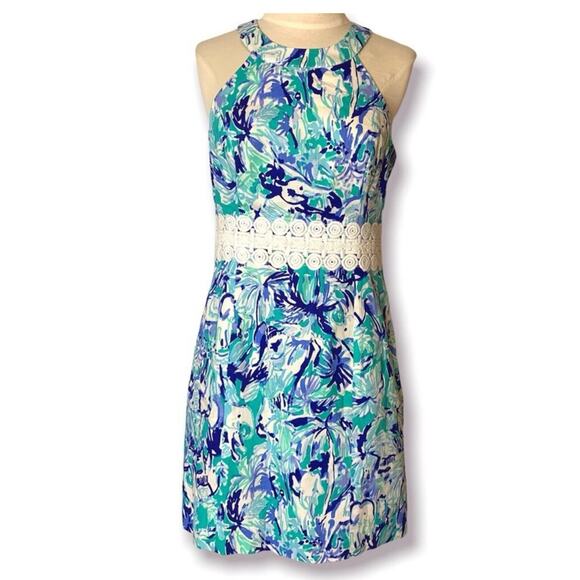 Lilly Pulitzer Ashlyn Shift Dress 00 Turquoise Blue Elephant Appeal Tropical - Picture 1 of 16